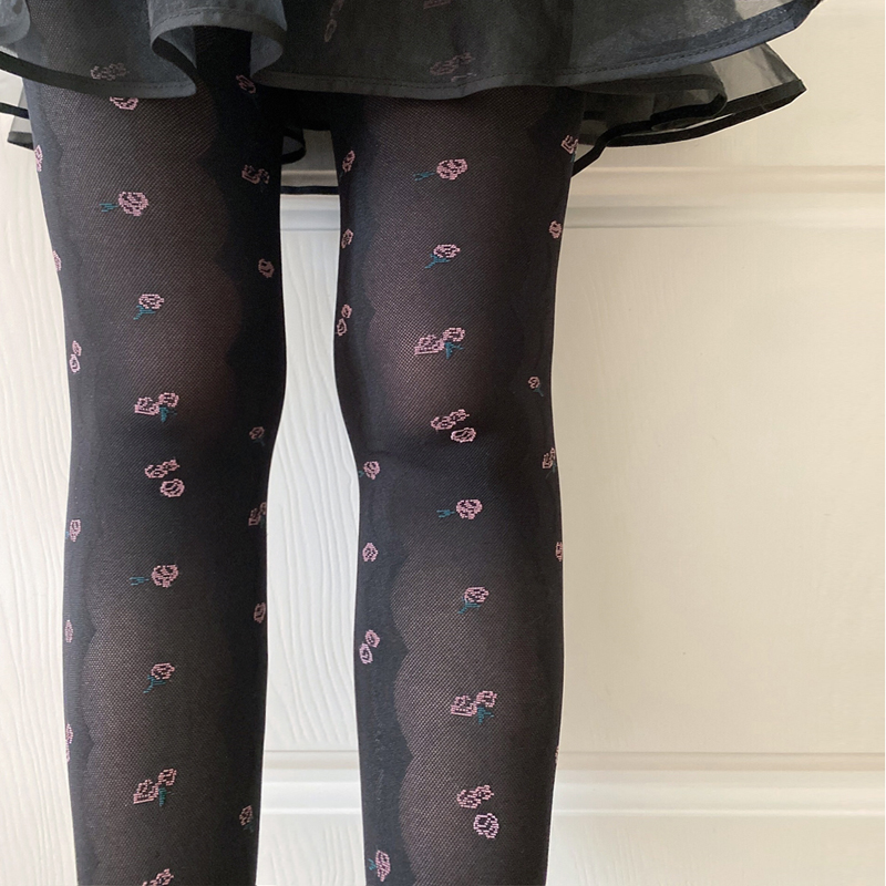 古董玫瑰丝袜打底袜花朵复古镂空黑色连裤袜甜美少女风袜子显瘦