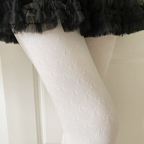 日单少女奶白色灰色蝴蝶结打底袜