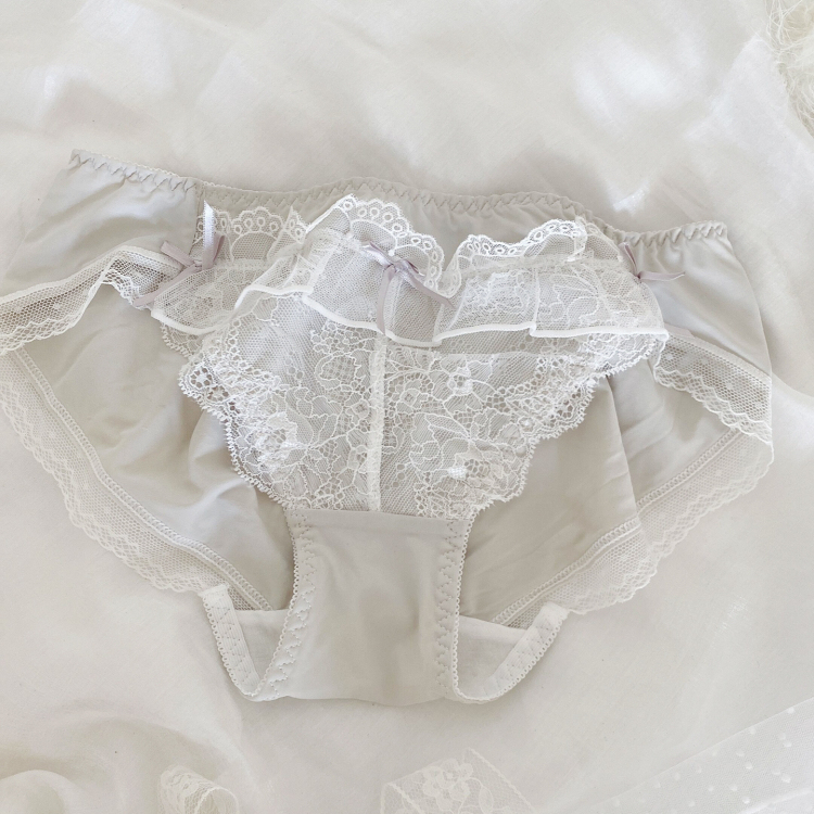 日系蕾丝内裤温柔甜美网纱蝴蝶结花边新娘感白色灰色柔软三角裤女