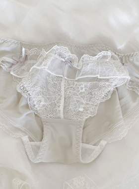 日系蕾丝内裤温柔甜美网纱蝴蝶结花边新娘感白色灰色柔软三角裤女