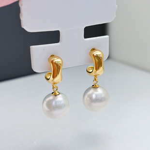 配9 DIY珍珠配件 金色银色银饰耳环 纯银耳钉空托 13mm圆巴 S925