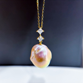 S925 纯银吊坠空托 金色银色项链坠 DIY珍珠配件 配9 15mm圆巴珠