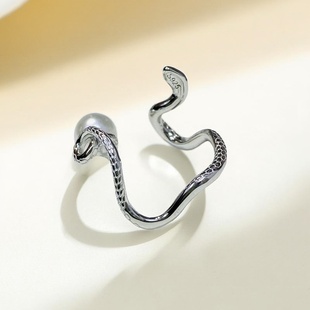 S925 配6 纯银戒指空托 银饰托 8mm圆 金色银色灵蛇款 DIY珍珠配件