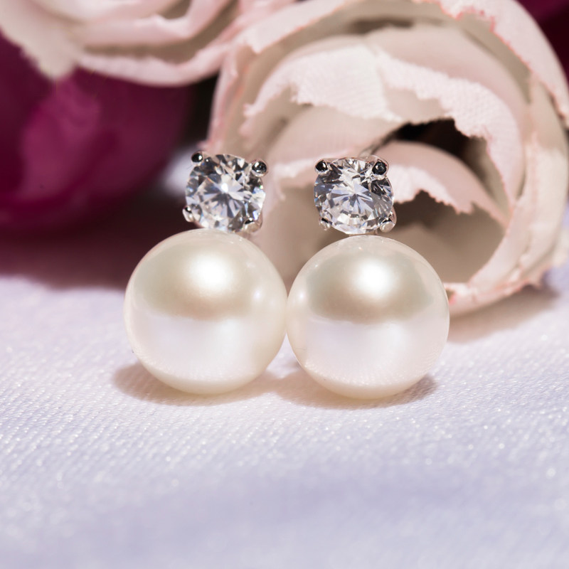 diy纯银耳钉珍珠单钻