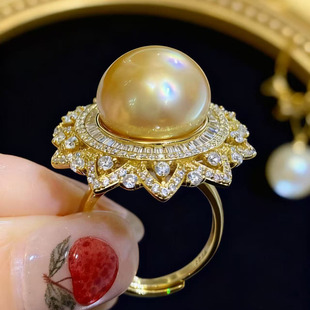 DIY珍珠配件 S925 纯银戒指空托 金色银色厚板银饰托 配12-14mm圆