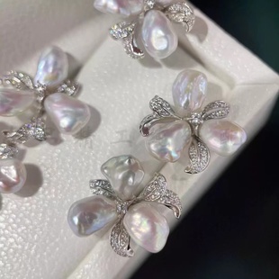 配9 DIY珍珠配件 金色银色银饰耳环 纯银耳钉空托 15mm圆巴 S925