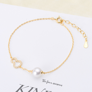 配7 DIY珍珠配件 玉石手镯托 葫芦款 9mm圆椭珠 S925纯银手链空托