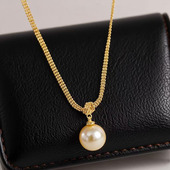 DIY珍珠配件 13mm圆椭 配9 S925纯银套链空托 金色银色吊坠带银链