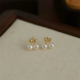 S925 纯银耳钉空托 金色银色樱桃银饰耳环 DIY珍珠配件 配4 5mm圆