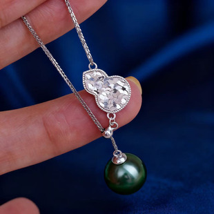 配9 金色银色吊坠带银链 13mm圆椭 S925纯银套链空托 DIY珍珠配件