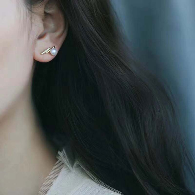 diy纯银耳钉明星款珍珠