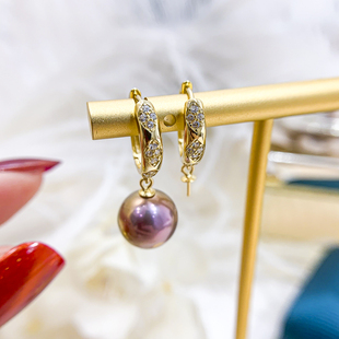 S925纯银耳钉空托 配9 时尚 银饰耳扣托女 13mm圆巴 款 DIY珍珠配件