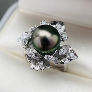 S925 配9 纯银戒指空托 银饰托 11mm圆 金色银色厚版 DIY珍珠配件