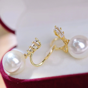 配9 DIY珍珠配件 金色银色银饰耳环 纯银耳钉空托 13mm圆巴 S925