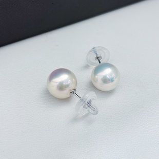 DIY珍珠配件 S925 纯银耳钉空托 金色银色银饰大耳塞 配9-15mm圆