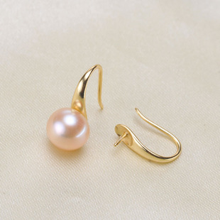 搭配7 DIY珍珠配件 耳钉空托 k金工艺款 9mm圆扁珠 S925银耳环空托