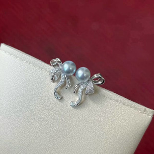 配6 DIY珍珠配件 金色银色银饰耳环女 纯银耳钉空托 7mm圆珠 S925