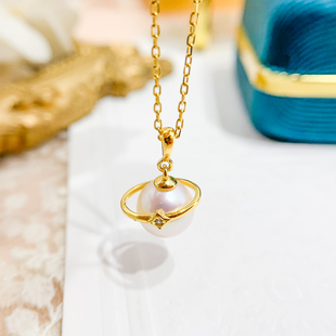 DIY珍珠配件 S925纯银吊坠空托 K金款玉石项链坠托女 配8-9mm圆珠