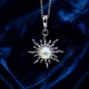 S925 配6 纯银吊坠空托 项链坠 7mm圆 金色银色扣子款 DIY珍珠配件