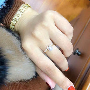 指环托配7 小皇冠款 8mm圆扁珠 S925纯银珍珠戒指空托 DIY珍珠配件