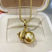 S925 纯银吊坠空托 金色银色葫芦项链坠 DIY珍珠配件 配10 13mm圆