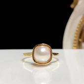 S925纯银戒指空托 K金版 指环银饰托 DIY珍珠小配件 配8 9mm圆扁珠