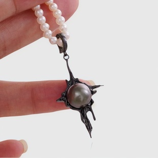 配9 DIY珍珠配件 黑色金色银色项链坠 纯银吊坠空托 10mm圆 S925