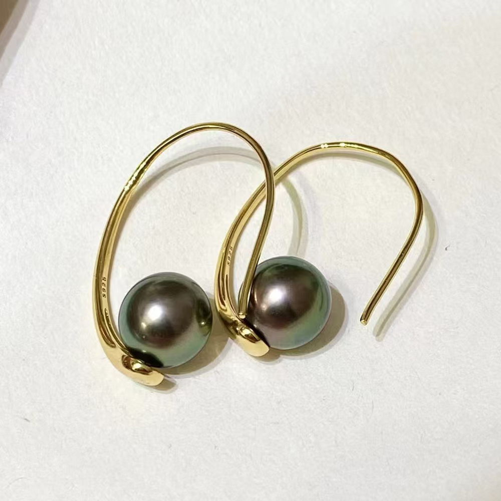 DIY珍珠配件 S925 纯银耳钉空托 金色银色银饰耳环 配11-13mm圆珠