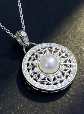 DIY珍珠配件 S925 纯银吊坠空托 金色银色项链坠女 配6-7mm圆珠