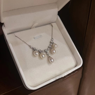 DIY珍珠配件 S925纯银套链空托 金色银色吊坠带银链 配7-10mm圆椭