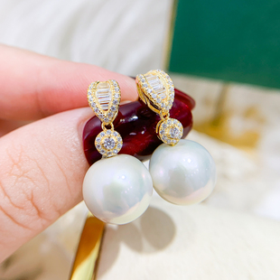 配9 DIY珍珠配件 金色银色银饰耳环 纯银耳钉空托 15mm圆巴 S925