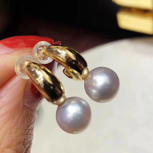 DIY珍珠配件空托 S925纯银 珍珠耳钉空托时尚款女 配8-10mm圆珠