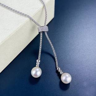 配7 金色银色吊坠带银链 13mm圆巴 S925纯银套链空托 DIY珍珠配件