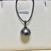 配9 DIY珍珠配件 13mm圆巴珠 黑色厚版 项链坠 S925 纯银吊坠空托