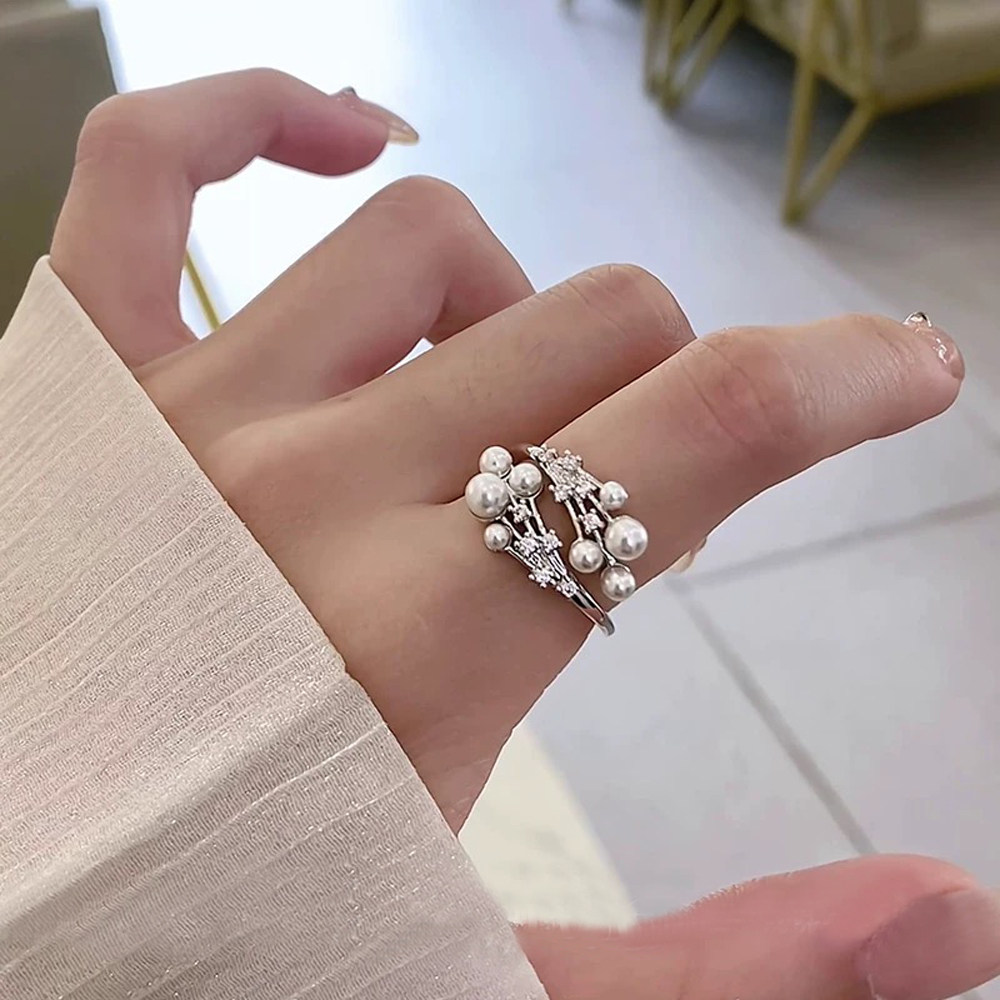 DIY珍珠配件 S925 纯银戒指空托 金色银色多珠款银饰托 配3-4mm圆