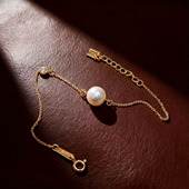 配7 DIY珍珠配件 10mm圆巴 款 金色银色手镯 S925纯银手链空托 时尚