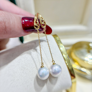 配9 DIY珍珠配件 金色银色银饰耳环 纯银耳钉空托 15mm圆巴 S925