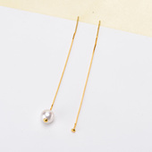 DIY珍珠配件 10mm圆椭 搭配6 S925银盒子链耳线 全孔珍珠耳钉空托