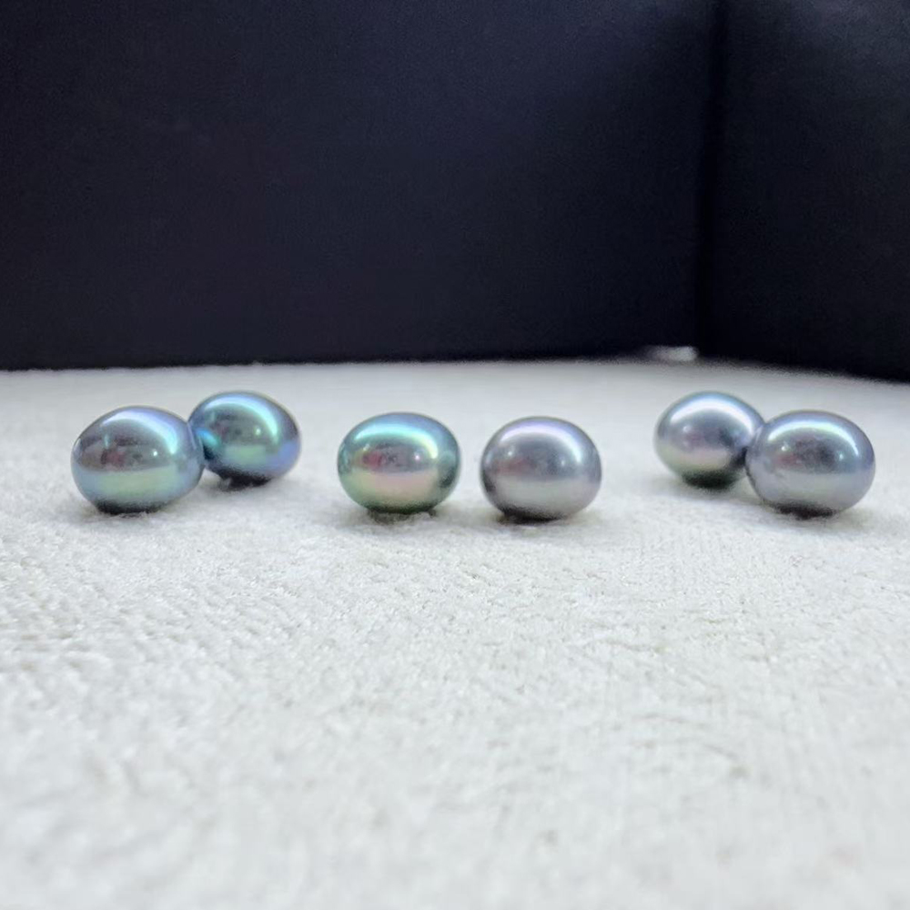 正品灰色 淡水珍珠裸珠 颗粒珠扁圆6-8mm DIY手工珍珠5A强光无瑕