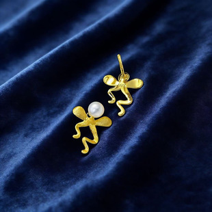 配5 DIY珍珠配件 金色银色银饰耳环女 纯银耳钉空托 7mm圆扁 S925