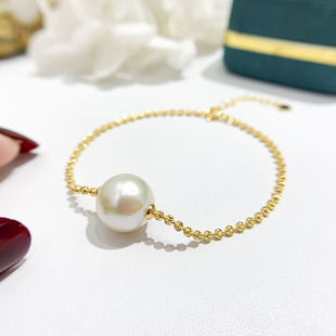 DIY珍珠配件 S925纯银手链空托 时尚款金色银色手镯 配9-12mm圆巴