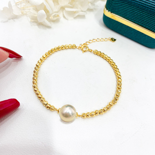 DIY珍珠配件 S925 纯银手链空托 时尚款金色银色手镯配8-12mm圆巴