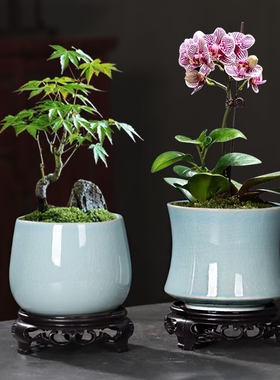 简约陶瓷古韵小型花盆带托