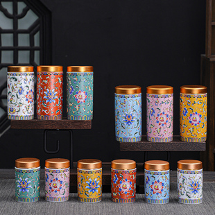 珐琅彩茶叶罐陶瓷茶叶罐密封罐便携式高端茶具工艺品送父亲礼品