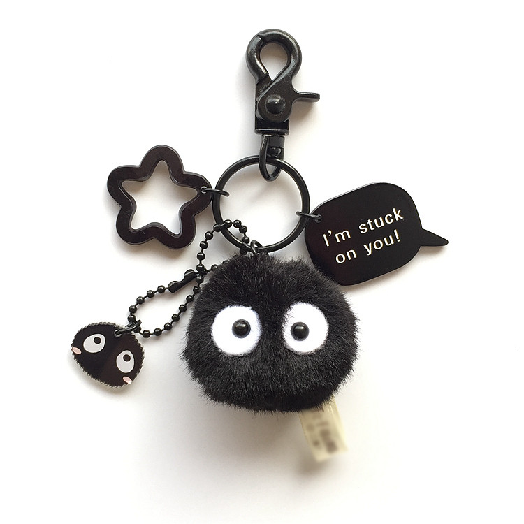毛绒黑炭煤炭球钥匙扣黑煤球精灵迷你汽车挂件女书包挂饰