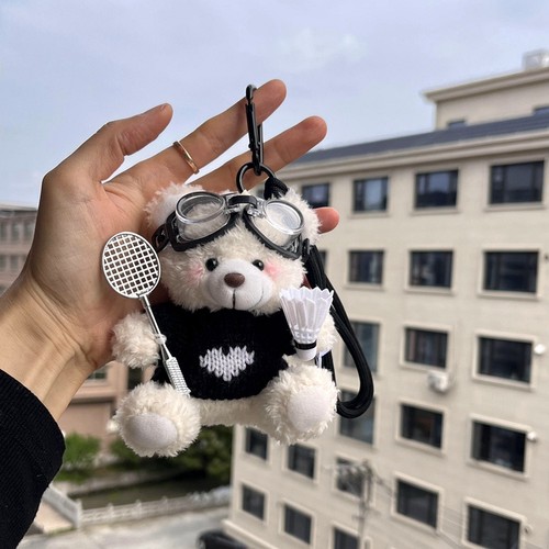 羽毛球小熊包挂件钥匙扣情侣款