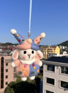 进口手工羊毛毡小丑兔包挂件