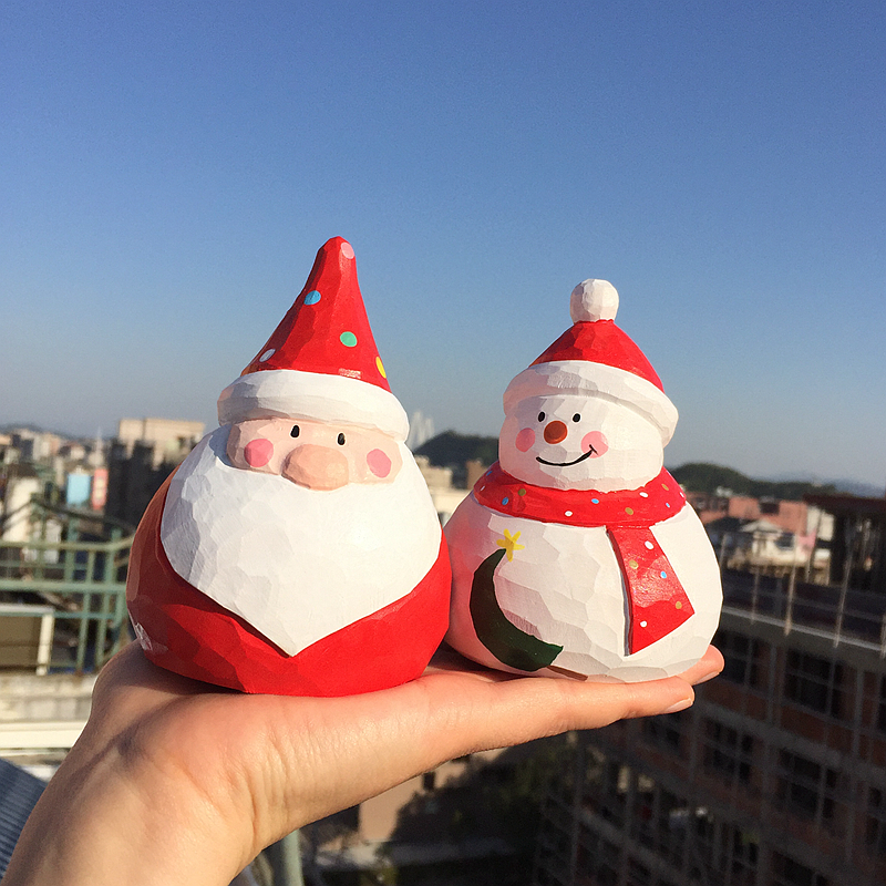 木雕圣诞老人雪人摆件礼物
