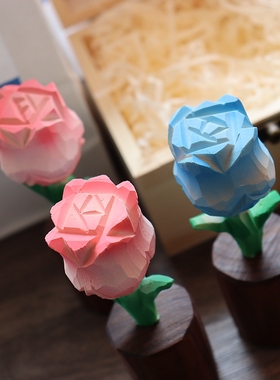 实木永生玫瑰花手工桌面摆件车载