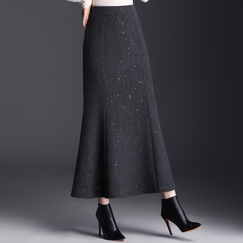 鱼尾裙秋冬款小香风毛呢半身裙